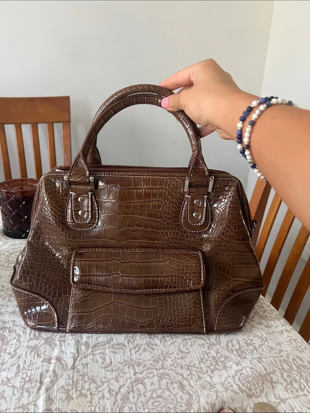 Liz Claiborne Brown Croc-Embossed Structured purse - Women Bags